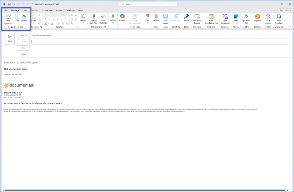 LegalWord Text knop in Outlook