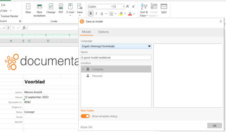 Save template dialog with options