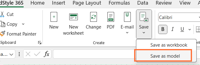 Save as template button in Excel ribbon