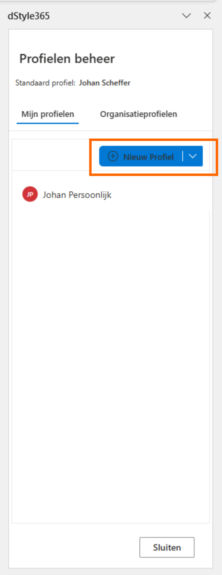 Nieuw Profiel knop in Profielen beheer